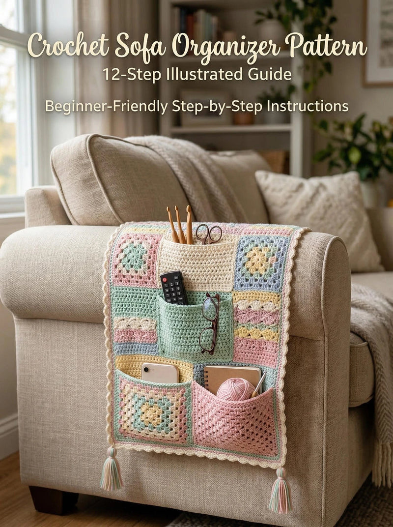 Crochet Sofa Arm Organizer Pattern | Padded Quilted Remote Holder