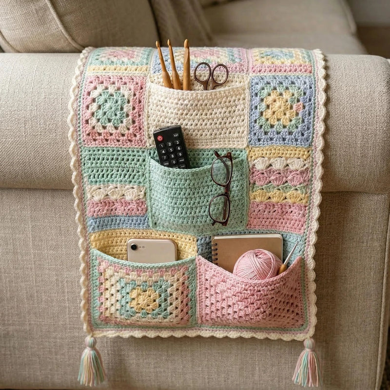Crochet Sofa Arm Organizer Pattern | Padded Quilted Remote Holder