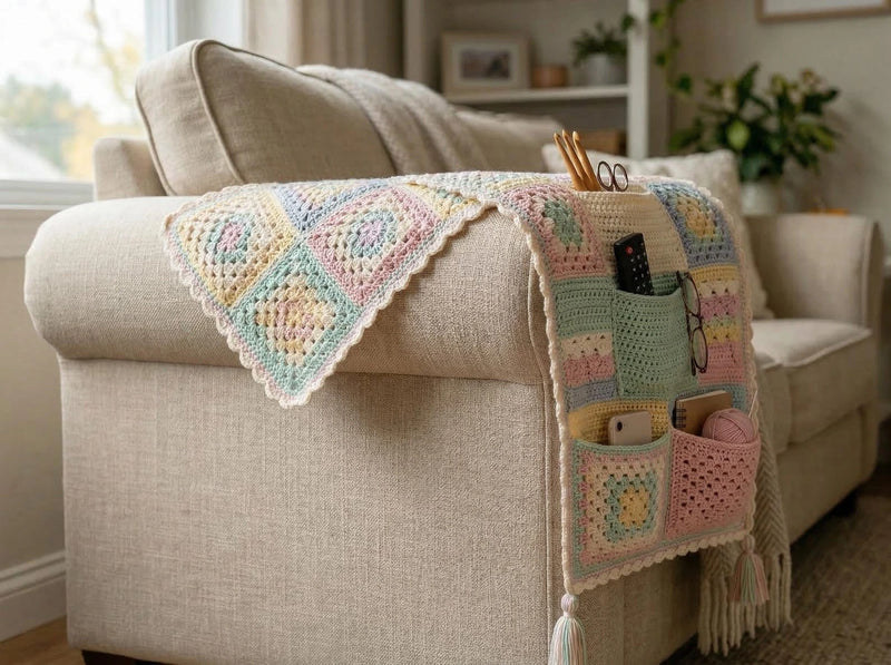 Crochet Sofa Arm Organizer Pattern | Padded Quilted Remote Holder